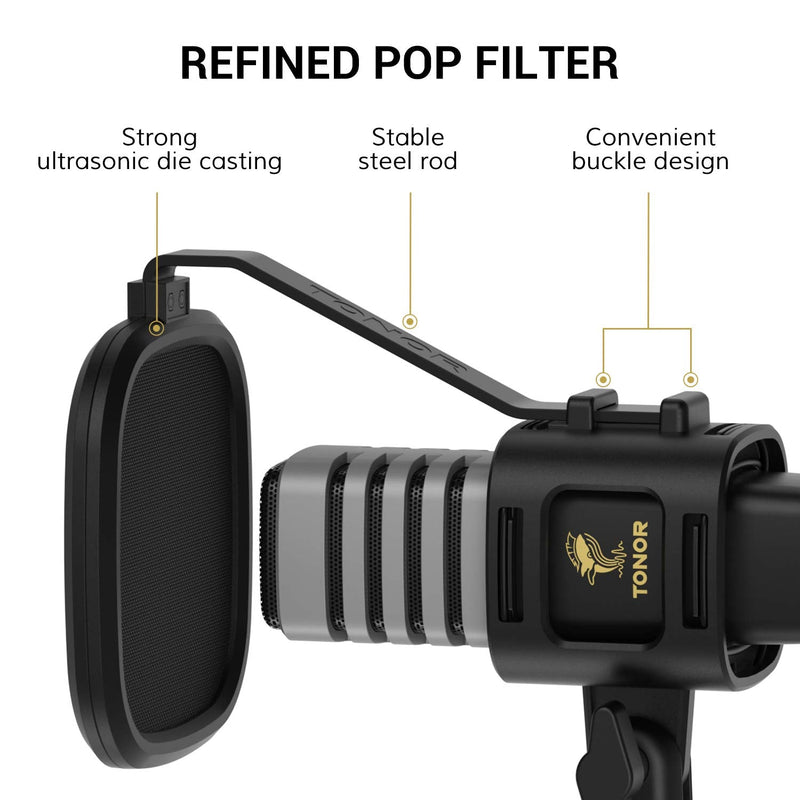 USB Microphone, TONOR Cardioid Condenser Computer PC Mic with Tripod Stand, Pop Filter, Shock Mount for Gaming, Streaming, Podcasting, YouTube, Voice Over, Twitch, Compatible with Laptop Desktop, TC30