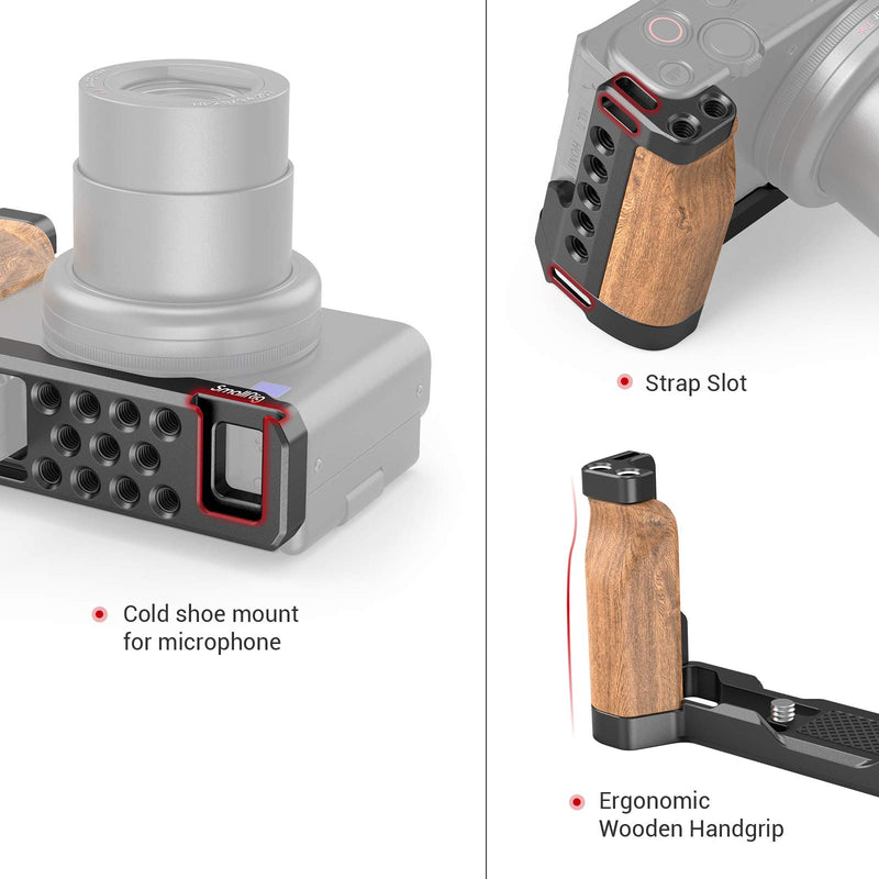 SMALLRIG L-Shape Bracket Wooden Grip with Cold Shoe for Sony ZV1 Digital Camera - 2936