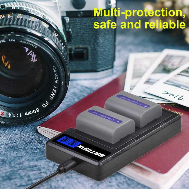 [AUSTRALIA] - Batmax 2 Pack 1250mAh NP-FP50 Battery + USB LCD Dual Charger for Sony NP-FP30 NP-FP60 NP-FP70 NP-FP71 Battery and Sony DCR-DVD103 DVD105 DVD202E DVD203 DVD205 DVD305 DVD92 