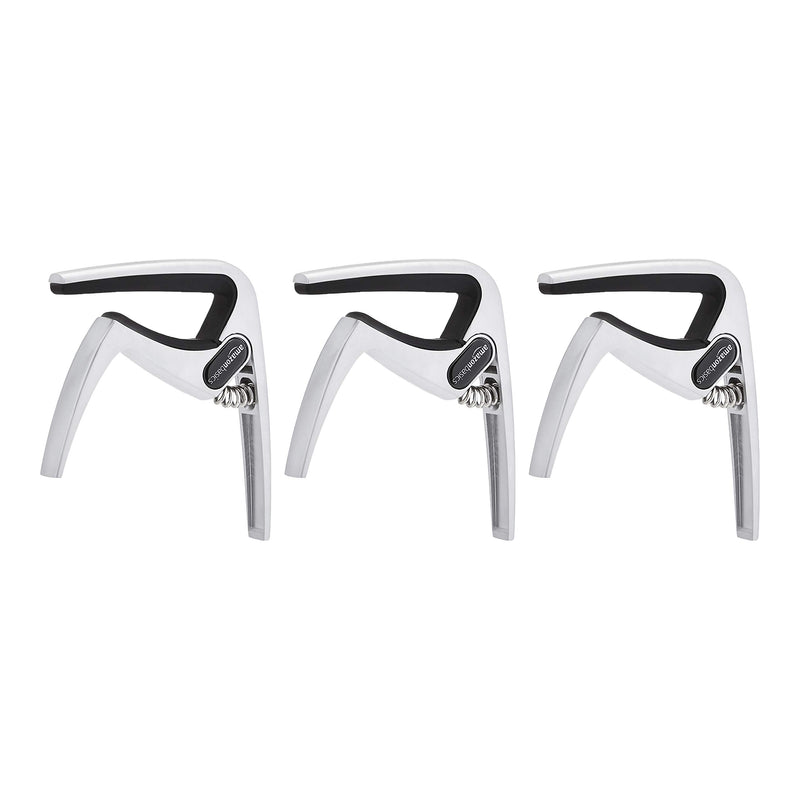 AmazonBasics Zinc Alloy Guitar Capo for Acoustic and Electric Guitar, Silver, 3-Pack