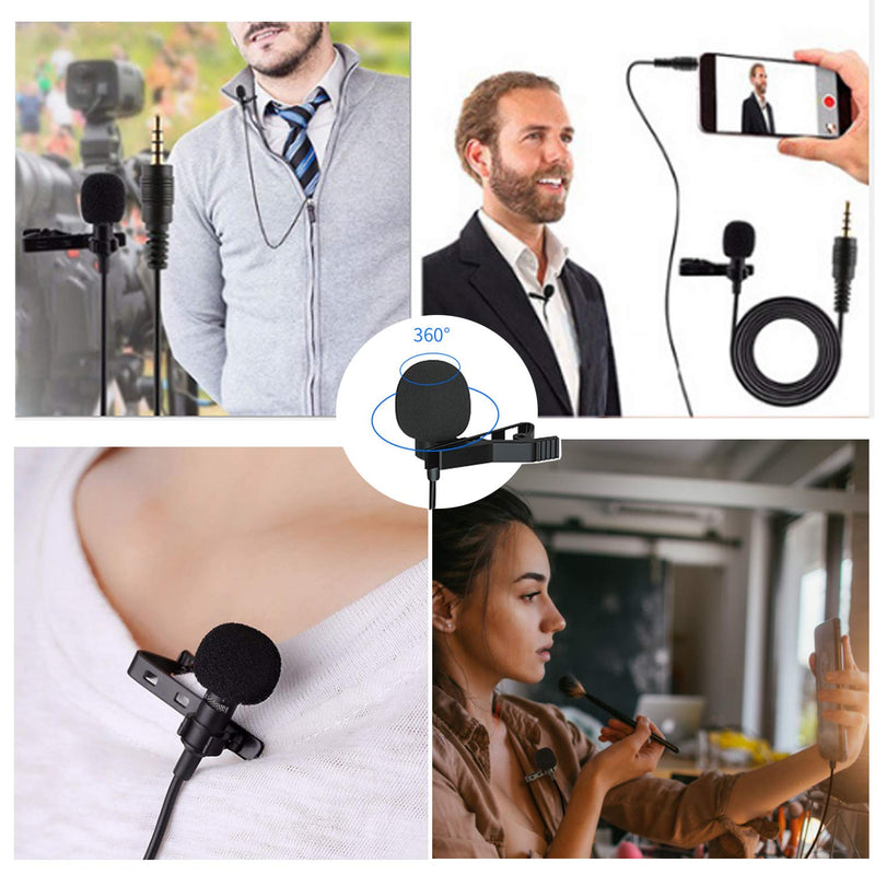3.5mm Jack Lavalier Microphone for Android iPhone Laptop Tablet, Lapel Mic Omnidirectional Condenser Mic for Facebook Vlog YouTube Interview Studio TilTok Live Video Recording Noise Canceling