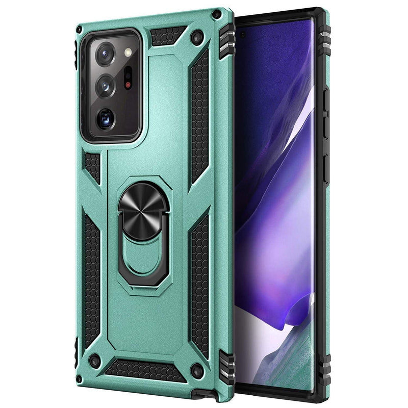 E-Began Case for Samsung Galaxy Note 20 Ultra/Note 20 Ultra 5G with Screen Protector (Maximum Coverage, Flexible TPU Film), Metal Magnetic Ring Holder Stand, Full-Body Protective Case (Green) Green