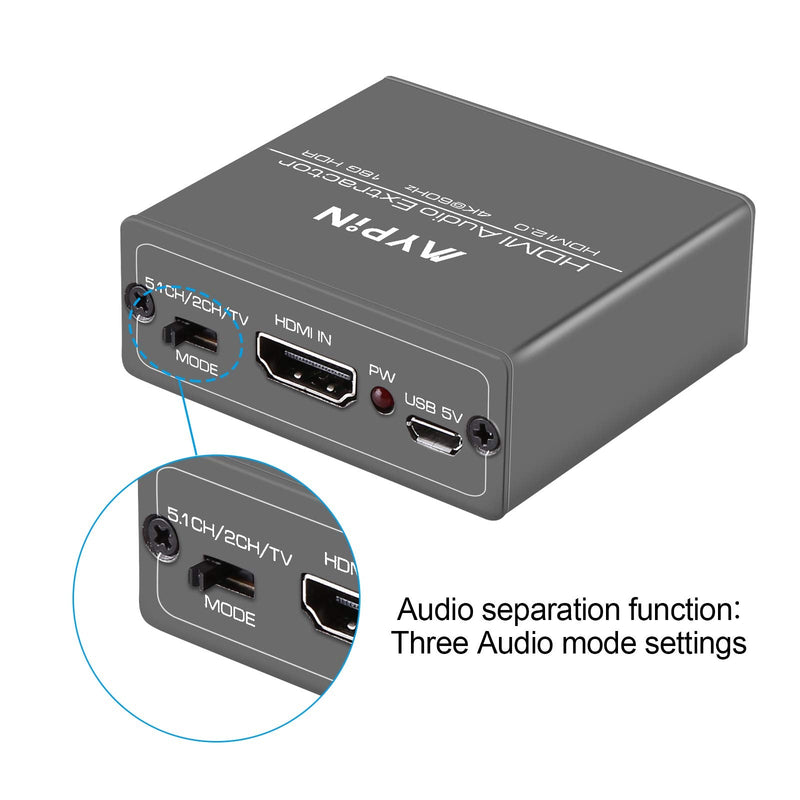 4K@60Hz HDMI Video Audio Extractor Splitter, HDR HDMI to HDMI Audio Converter Support Ultra 4K HDMI Video Output/Toslink Optical Audio Output and 3.5mm Audio