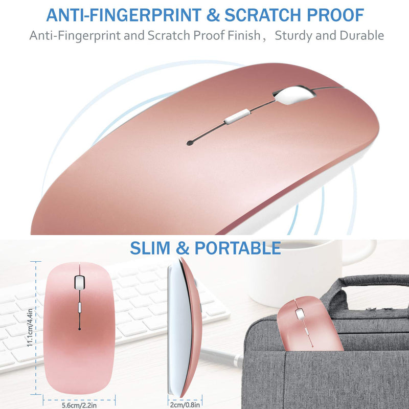 Bluetooth Wireless Charger Computer Mouse for MacBook Air Mac Pro Laptop Ipad Pad PC The Laser Optical Rechargeable Mini Slim Silent Mice is Replacement Wired Widely Used Desktop Hp iMac (Rose Gold) 2.Bluetooth Mouse (Rose Gold)