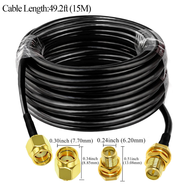 RP SMA Cable RG58 49.2 FT(15M) TUOLNK RP-SMA Female to RP-SMA Male Extension Cable 50ohm for Outdoor Antenna RPSMA Coax Cable 49.2ft