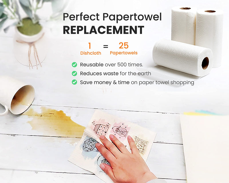 [12Pack+1Loofah Dish Sponge] 100% Natural Biodegradable Swedish Dishcloths for Kitchen | No-Discoloration, No-Odor, Super Absorbent Dish Sponge | Paper Towel, Dust Wipes Replacement [New Pattern] New Multi