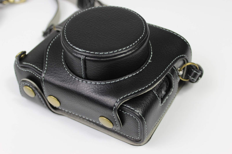 [AUSTRALIA] - X100V Case, BolinUS Real Genuine Handmade Leather Fullbody Camera Case Bag Cover for Fujifilm Fuji X100V Bottom Opening Version + Neck Strap + Mini Storage Bag (Black) Black 