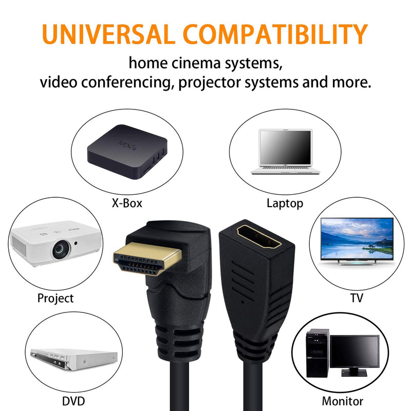 Poyiccot 8K HDMI Extension Cable, HDMI 2.1 Cable 90 Degree Up Angle HDMI Male to Female 8K HDMI 2.1 Cable 48Gbps Ultra High Speed 8K 60Hz, 4K 120Hz, 3D Ultra HDR HDMI Extension Cable, 2feet(M/F Up) Up Angle 8K HDMI 2.1 Cable