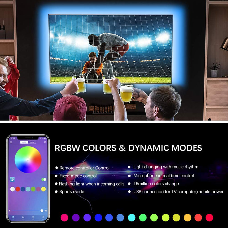 [AUSTRALIA] - LED Strip Lights TV LED Backlight RGB LED Strip USB Powered for 24 Inch-60 Inch TV,Mirror,PC, APP Control Sync to Music, Bias Lighting, 5050 RGB for Android iOS 6.6ft 