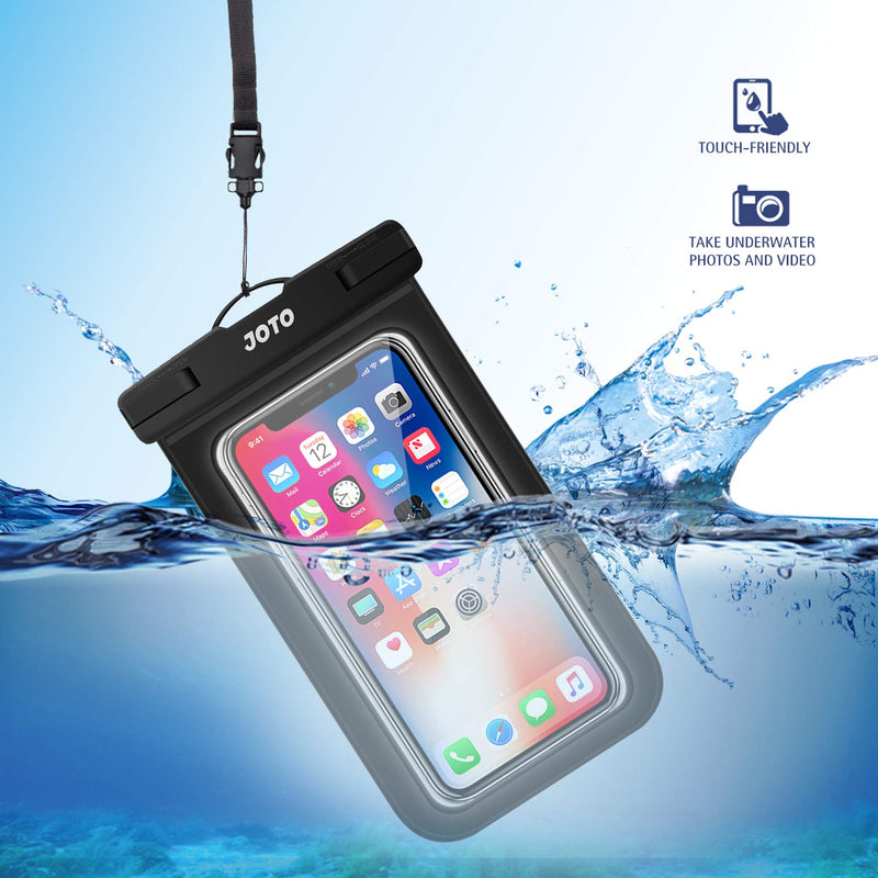 JOTO Universal Waterproof Pouch, IPX8 Waterproof Cellphone Dry Bag Underwater Case for iPhone 13 Pro Max 13 Mini 12 11 Pro Max Xs Max XR X 8 7 6S, Galaxy S20 Ultra S10 up to 7" -2 Pack, Black