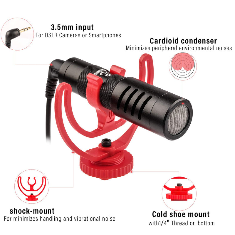 Camera Video Microphone YouTube Vlogging Facebook Livestream Recording Shotgun Mic with Shock Mount for iPhone/Android Smartphones, Canon/Nikon/Sony DSLR and Camcorders,ZHIYUN Smooth 4