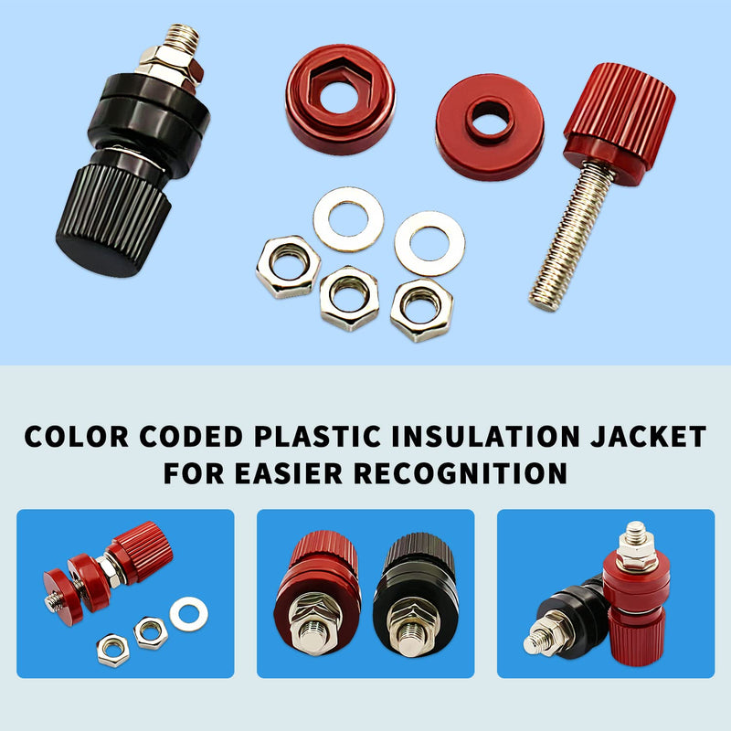 [AUSTRALIA] - DaFuRui 8Pack 6mm 1/4" Stud Premium Remote Battery Power Junction Post Connector Terminal Kit (4Pcs Red & 4Pcs Black) 