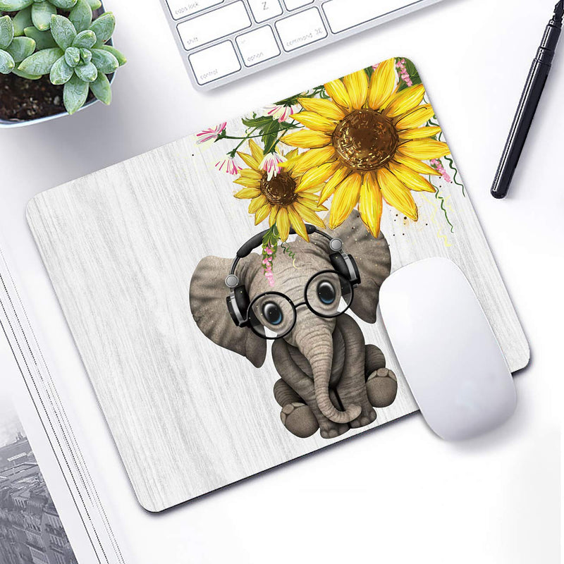 Mouse Pad with Sunflower Elephants Gaming Mouse Pads for Laptop Computers Non-Slip Rubber Base Mousepads for Office Home, Rectangle Cute Mouse Mats and Sea Turtles Stickers Small