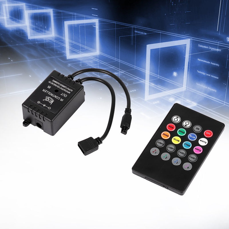Portable LED Music Controller 20 Keys IR Remote Sound Sensor Controllers for RGB Flexible Color Changing Strip Lights with Sound Activation Function