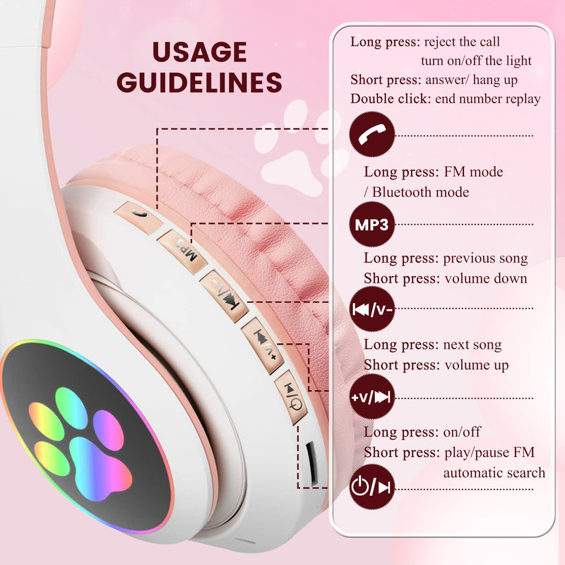 [AUSTRALIA] - DVUIYYL Kids Headphones for School, Wireless Headphones for Kids and Adults, Kids Bluetooth Headphones with Microphone, Cat Ear Headphones for Girls and Boys 