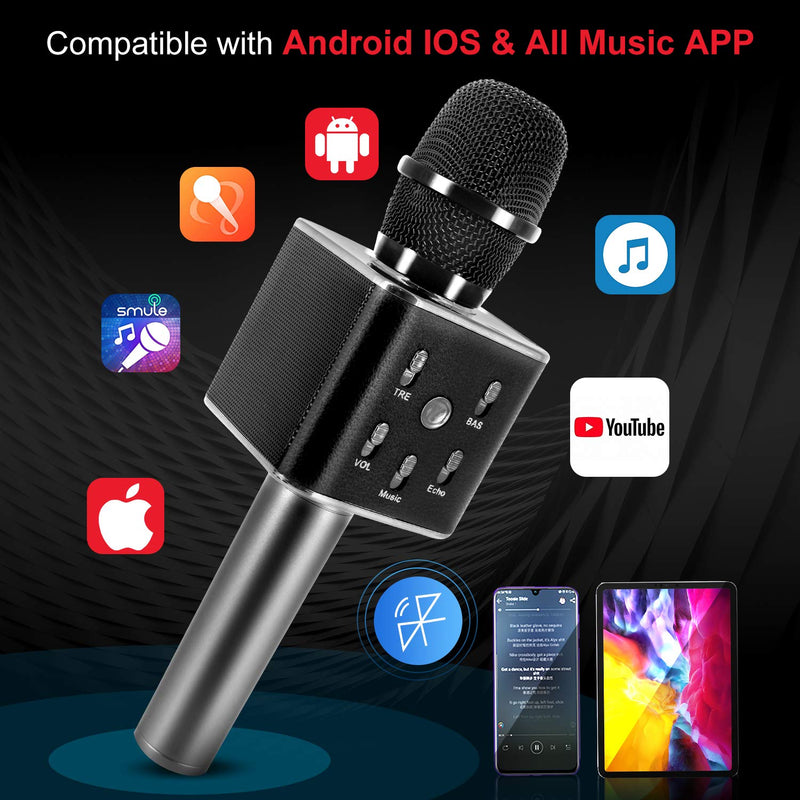 [AUSTRALIA] - TOSING Q9 Wireless Bluetooth Karaoke Microphone,Dancing LED Lights,Portable Karaoke Machine Speaker Microphone,Birthday Gifts, Party Travel Toys Compatible with Android/iPhone/iPad/Sony/PC (Black) Black 