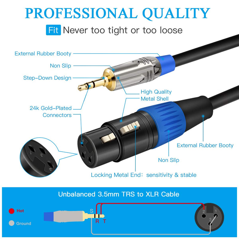 [AUSTRALIA] - XLR Female to 3.5mm Cable, Unbalanced XLR Female to 1/8" Stereo Plug Microphone Cable, 3.5mm to XLR Cable for iPhone, iPod, Computer, Video Camera, and More, 6.6 Feet - JOLGOO 