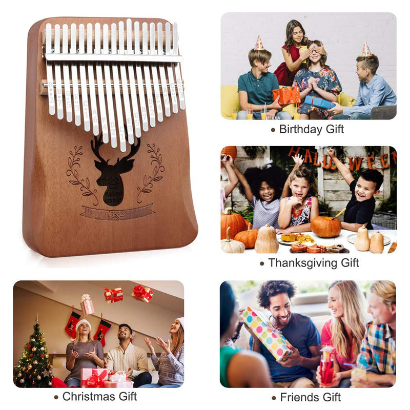 Reindeer Pattern Kalimba - 17 Keys kalimba Thumb Piano, High Performance Professional Musical Instrument Mbira Finger Piano with Tuning Hammer,Gifts for Kids and Adult Beginners (Brown)