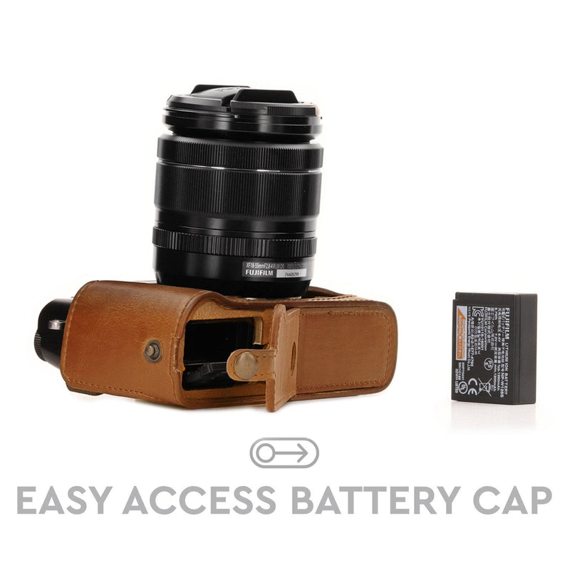 [AUSTRALIA] - MegaGear Ever Ready Leather Camera Half Case and Strap Compatible with Fujifilm X-T30, X-T20, X-T10 Light Brown 