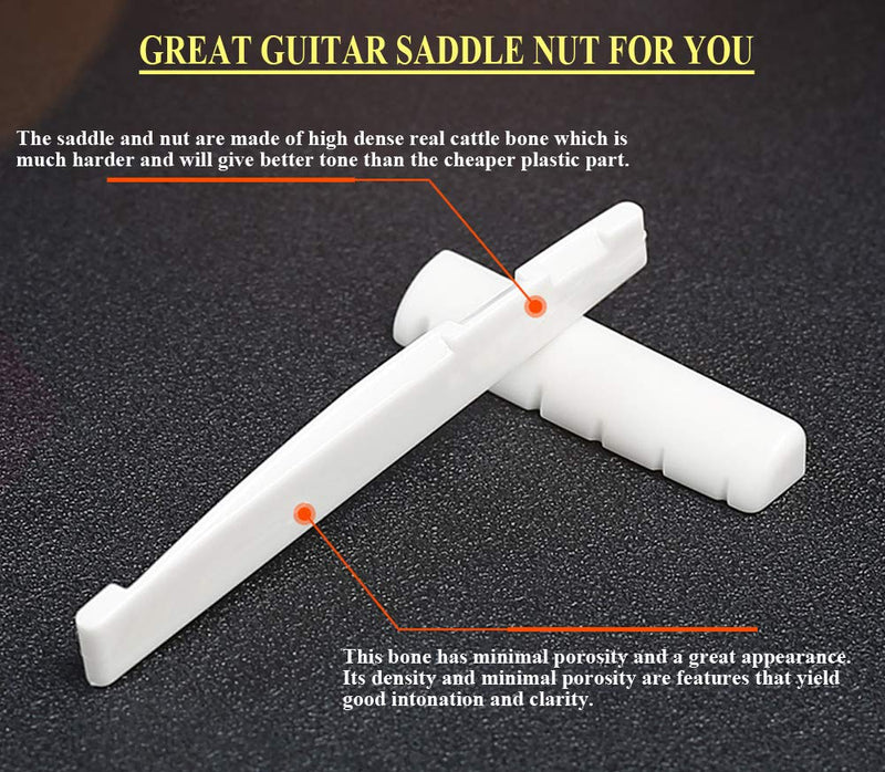 6 String Acoustic Guitar Bone Bridge Saddle and Nut Real Bone Parts for Acoustic Guitar Replacement