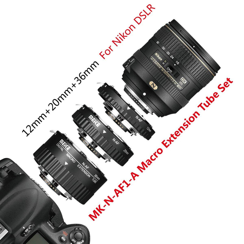 MEIKE N-AF1-A Macro Electronic Mount Auto Foucs Macro Metal Extension Tube Adapter for Nikon DSLR Camera D80 D90 D300 D300SD800 D3100 D3200 D5000 D5100 D5200 D7000 D7100 etc MK-N-AF1-A