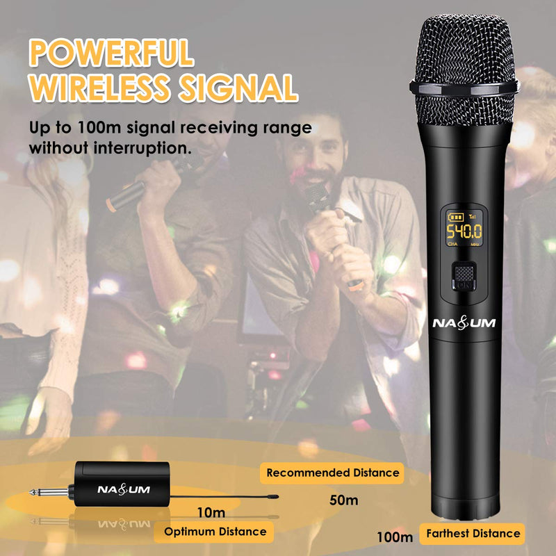 [AUSTRALIA] - NASUM Wireless Karaoke Microphone, UHF Handheld Wireless Mic with 1/4'' Input Rechargeable Receiver, Professional Dynamic Cordless Microphone for Singing, Karaoke, Speech, Wedding, Church, Classroom 