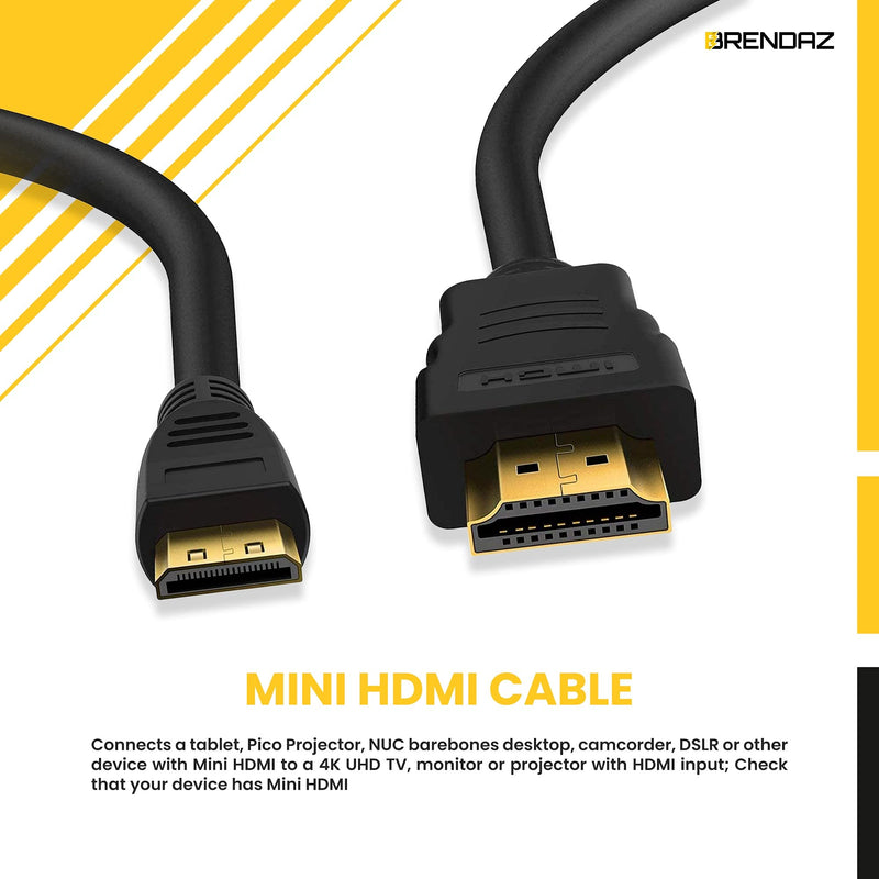 BRENDAZ Mini HDMI to HDMI Cable 4K – High Speed HDMI 2.0 Cable Compatible for Connecting Canon VIXIA HF R800, HF G50 UHD 4K Camcorder to a TV or Monitor (10-Feet) 10-Feet