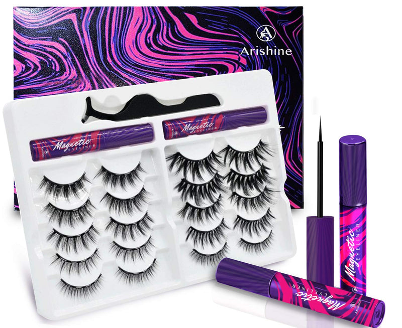 Arishine 3D 5D Magnetic Eyelashes Kit Magnetic Eyeliner For Use with Magnetic False Lashes Natural Look-No Glue Needed
