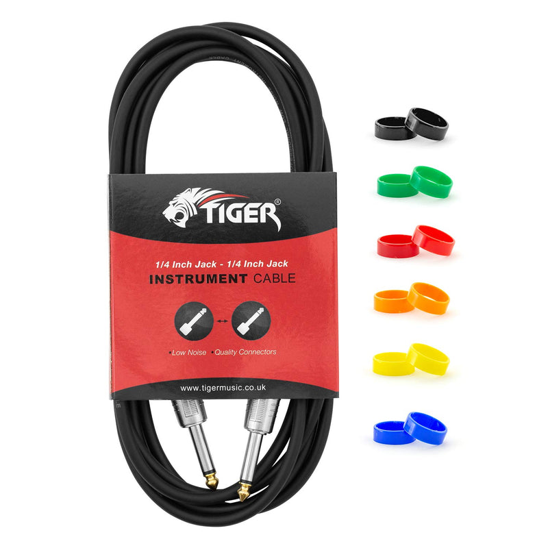 Tiger GTC4-03 3 Metre 10 Foot - 6.3mm 1/4 Inch Jack to Jack Guitar Instrument Cable with Interchangeable Coloured Loops