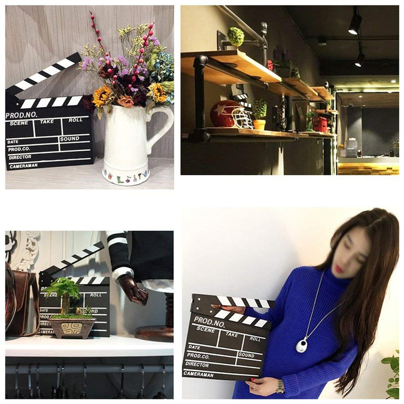 Clapper Board Odowalker Black Clapperboard Clap-Stick Dry Erase Cut Action Scene for Hollywood Camera Film Studio Home Movie Video 7.87x7.87 inch