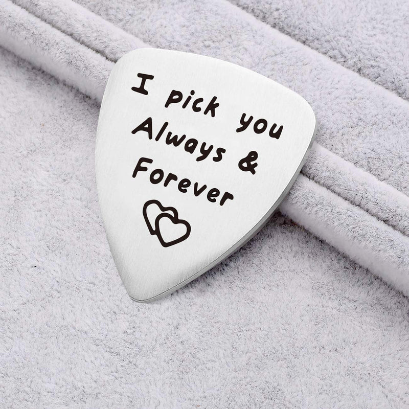 Warehouse No.9 I Pick You Always and Forever Stainless Steel Guitar Picks Jewelry Gift for Men Boyfriend Husband Musician Guitar Player Birthday Christmas Valentine's Day Anniversary Gifts