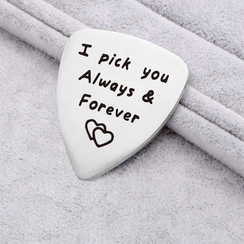 MaySunset I Pick You Always and Forever Stainless Steel Guitar Picks Jewelry Gift for Men Boyfriend Husband Musician Guitar Player Birthday Christmas Valentine's Day Anniversary Gifts