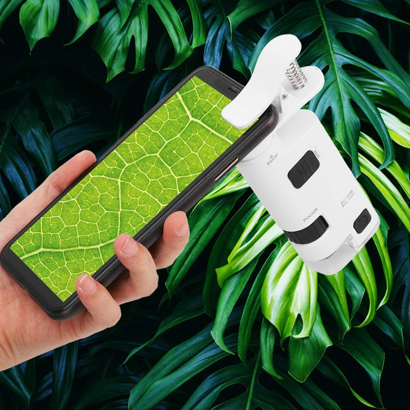 80-120x Adjustable Zoom LED Phone Microscope, Cellphone Lens Magnifier with Universal Phone Clip