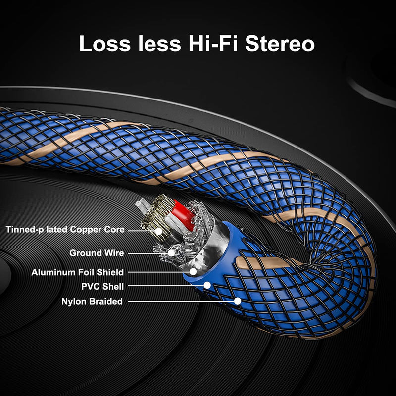 [AUSTRALIA] - EMK 3.5mm Aux to RCA Stereo Splitter Cable[Nylon Braided,Durable and Flexible] Audio Y Adapter Cable - Top Blue Series (10Feet/3M) 10Feet/3M 