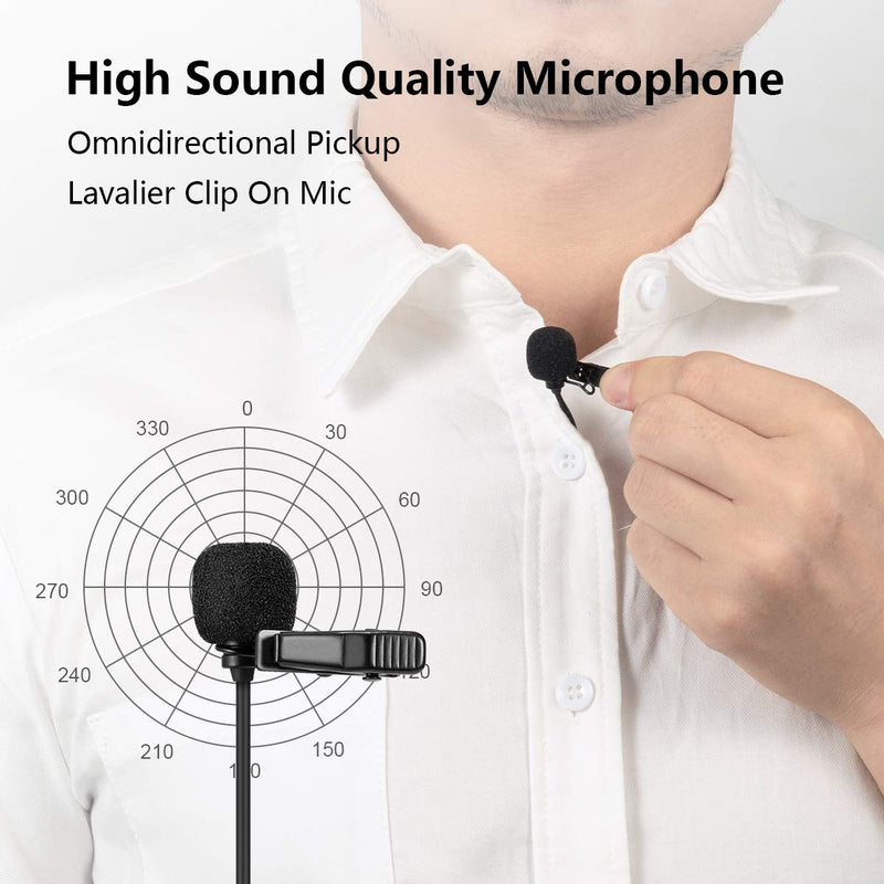 Lavalier Lapel Microphone, Camera Microphone 19.7 Ft Long Working Distance Recording for DSLR Camera Smartphone Interview YouTube Vlogging, Conference, Podcast