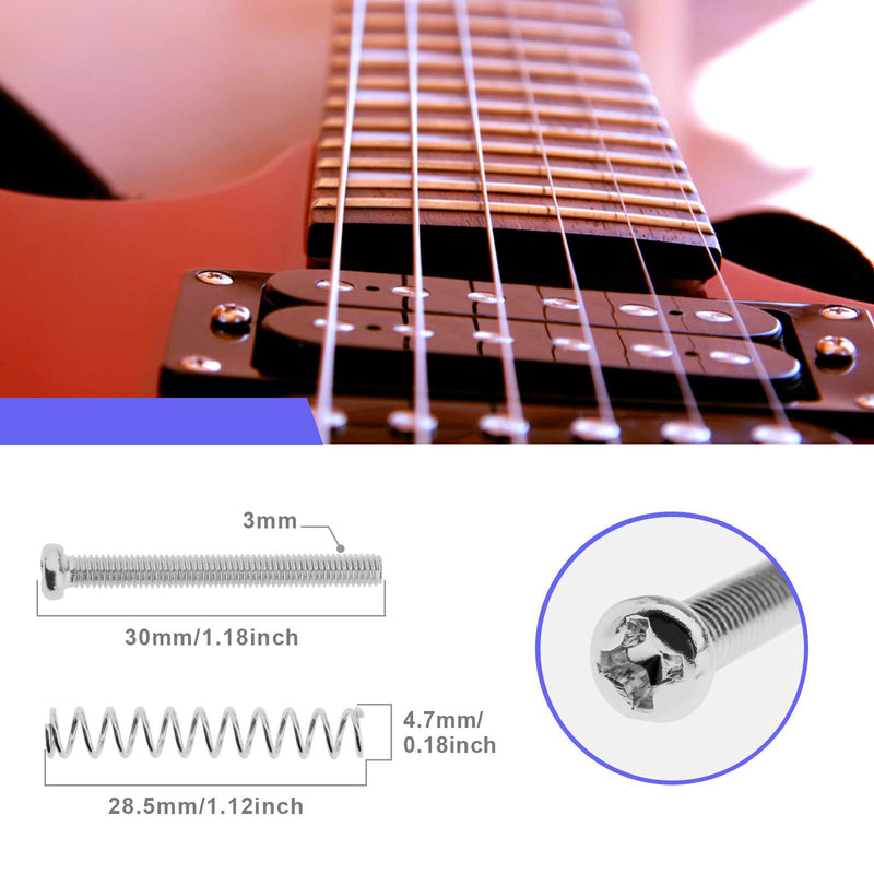 8pcs 3x30mm Humbucker Pickup Screws Spings Electric Guitar Double Coil Pickup Frame Kit Ring Surround Mounting Guitar Parts Silver