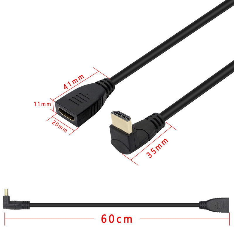 8K 90 Degree HDMI Cable,Gelrhonr Ultra High Speed 48Gbps Down Angled HDMI 2.1 Extension Cable Support 8K@60HZ 4K@120HZ HDCP 3D，Compatible with UHD TV, Blu-ray, PS3/4（0.6M） (Down Male/Female) Down Male/Female
