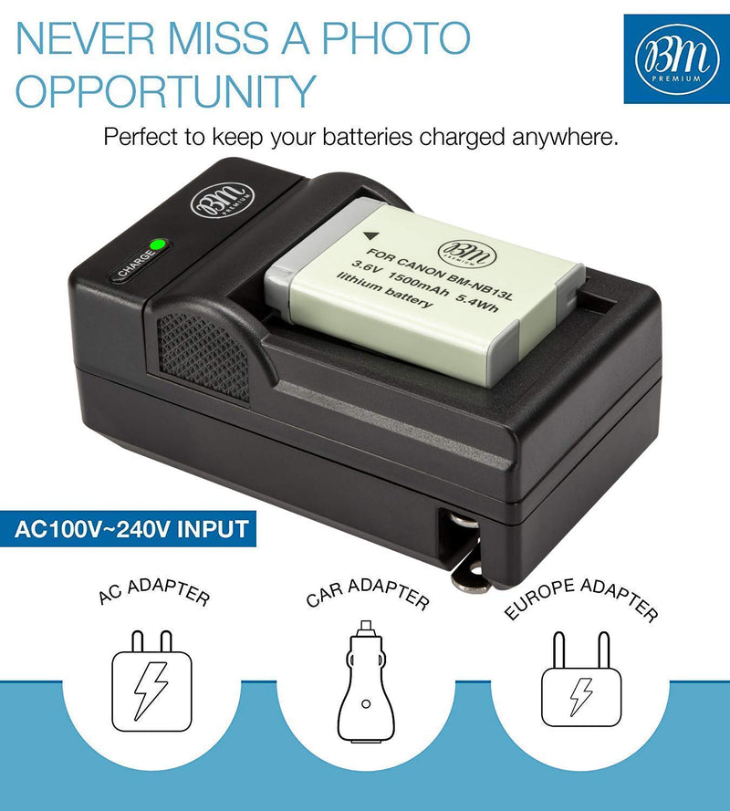 [AUSTRALIA] - BM Premium NB-13L Battery and Battery Charger for Canon PowerShot SX740 HS, G1 X Mark III, G5 X, G5 X Mark II, G7 X, G7 X Mark II, G7 X Mark III, G9 X, G9 X Mark II, SX620 HS, SX720 HS Digital Cameras 