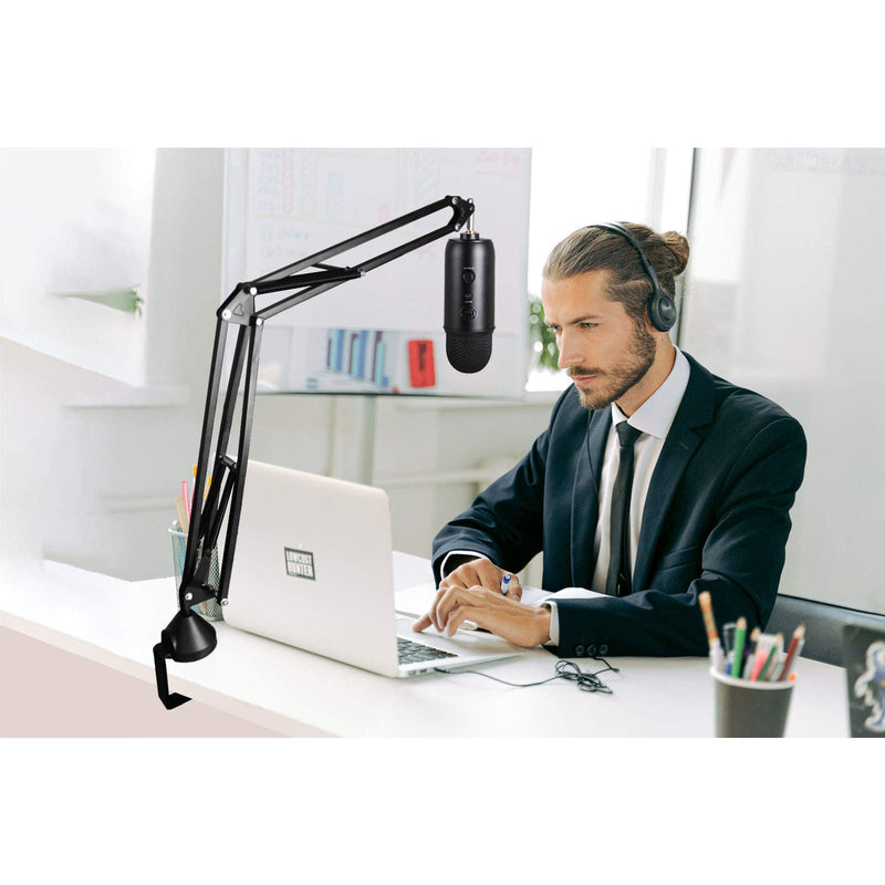 LANUCN Microphone Stand - 13.8inch Desk Mic Boom Arm Stand with Big Area Desk Clamp for Blue Yeti Nano Snowball Ice and Other Mics (L35) L35
