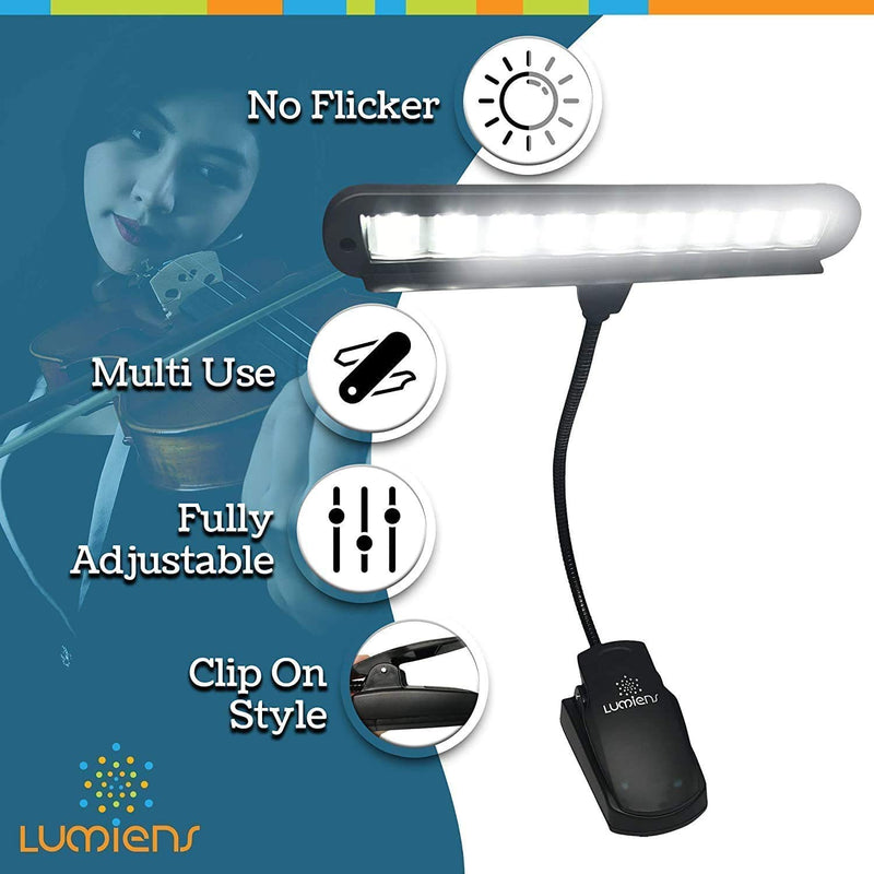 Lumiens L9 - Music Stand Light Clip On - LED Musician Lamp for All Music Stands, Pianos, Orchestra Pits, Work Tables, Desks, and More - #1 Among Music Stand Lights - AA Battery Powered