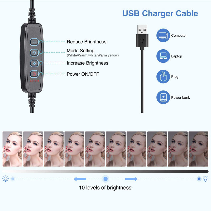 10" Selfie Ring Light with Tripod Stand & Cell Phone Holder, Dimmable Desktop LED Circle Light for Live Streaming/Makeup/YouTube, Video conferencing Compatible with iOS and Android Phones