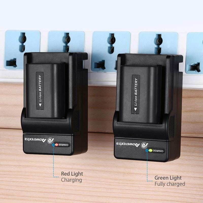 Powerextra 2 Pack Replacement Sony NP-FH50 Battery and Charger for Sony Cyber-Shot DSC-HX100V, DSC-HX200V, DSC-HX1, HDR-TG5V, Alpha DSLR A230, DSLR A290, DSLR A330, DSLR A380, DSLR A390