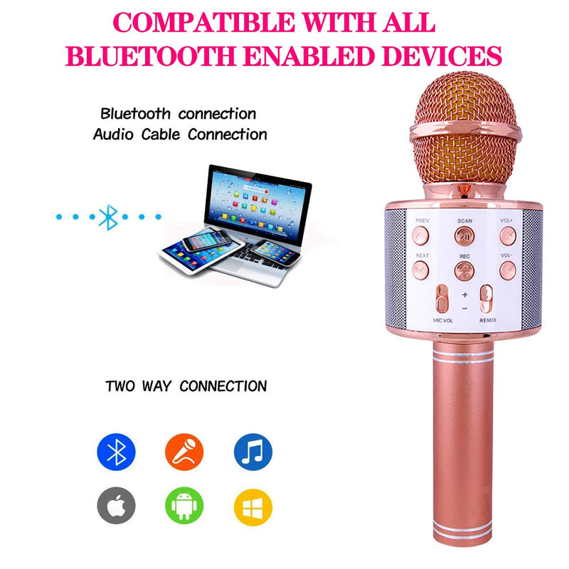 Wireless Karaoke Microphone,Bluetooth Dancing Handheld Portable Speaker Karaoke Machine,Compatible with Android & iOS Devices,Home KTV Outdoor Party (Rose Gold) UK-ZY-KE Karaoke Rose Golden