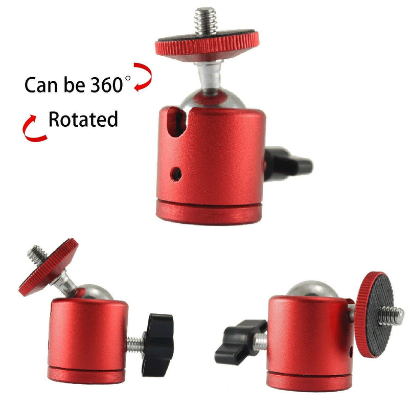 EXMAX 2 PCS Tripod Mini Ball Head with 1/4” Screw Thread Base - 2 Pack Red