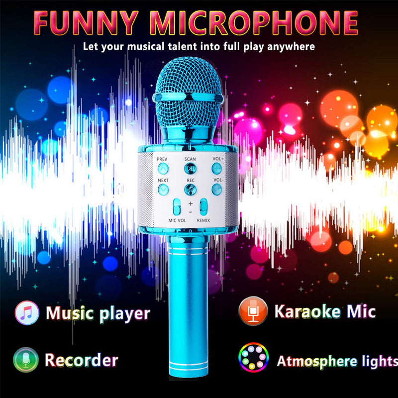 UECOO Bluetooth Karaoke Wireless Microphone 4-in-1 Portable Handheld Karaoke Mic Speaker Machine Christmas Birthday Party for Kids Adults Compatible PC and All Smartphone (Blue) Blue