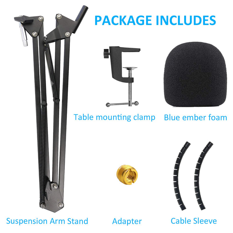 Ember Microphone Stand with Pop Filter - Microphone Boom Scissor Arm Stand with Windscreen, Cable Sleeve Compatible with Blue Ember Mic by YOUSHARES