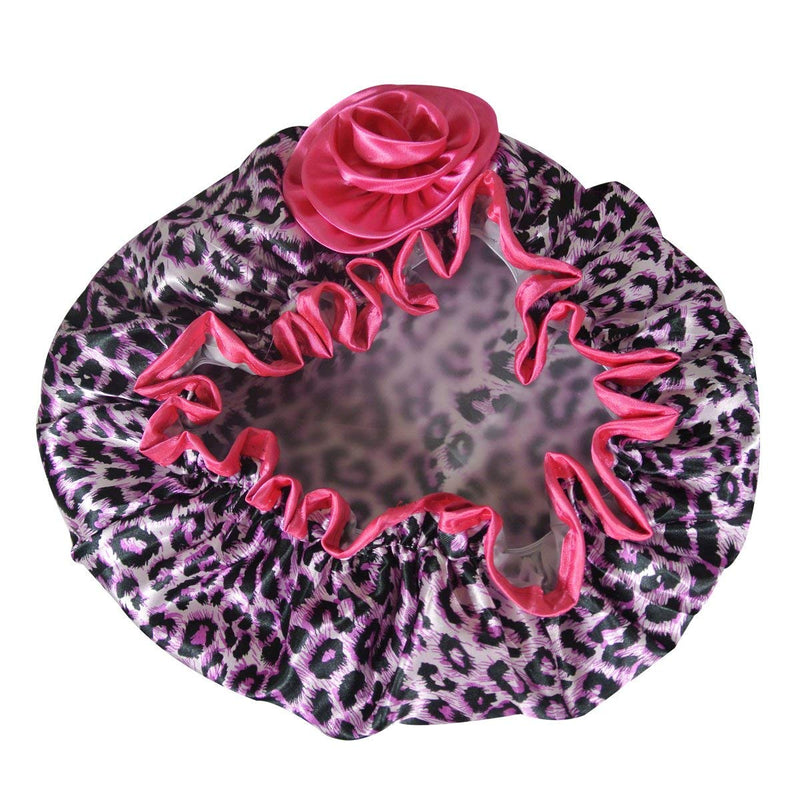 Kella Milla Stylish Satin Shower Cap, Pink Leopard