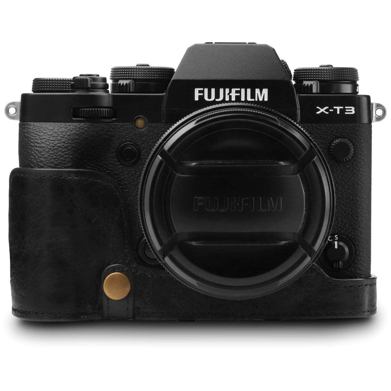 MegaGear MG1550 Ever Ready Genuine Leather Camera Case for Fujifilm X-T3 (XF23mm - XF56mm & 18-55mm Lens) - Black Compact