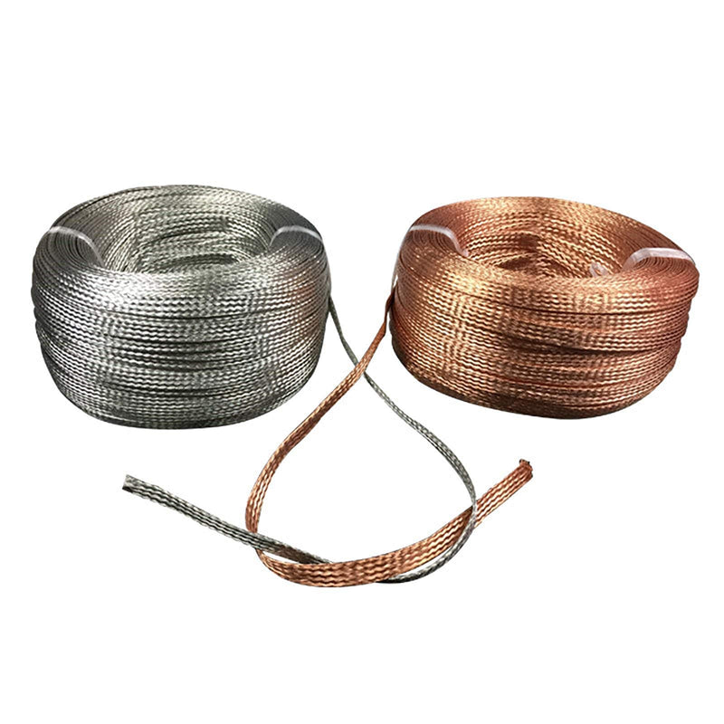 Mssoomm Flat Bare Copper Braid Sleeving Flexible EMI RFI Shielding Wire Mesh, Ground Strap Grounding, 48 Strands, Each with 30 Wires, Diam 0.15mm Each, Braid W 28mm x T 2.5mm x L 1 Meter Sectional Area: 25mm² Length: 1meter / 3.28ft