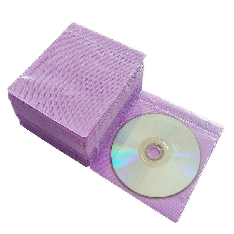 100 Pack Premium CD DVD Sleeves,Thick Non-Woven Material Double-Sided Refill Plastic Sleeve for CD and DVD Storage Binders Disc Case (Purple) Purple